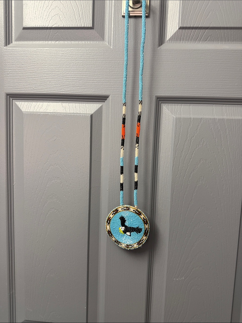 Turquoise Beaded Bird Medallion Necklace for Men